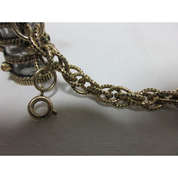 VTG Empty Perfume Bottle Charm Bracelet Color Rhinestones Gold Tone  Size 7" - Picture 4 of 5